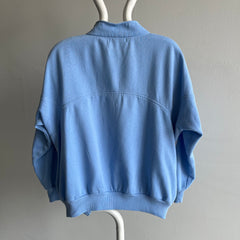 1980s Color Block 1/4 Zip Blue and White Mock Neck Sweatshirt