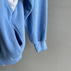 1980s Color Block 1/4 Zip Blue and White Mock Neck Sweatshirt