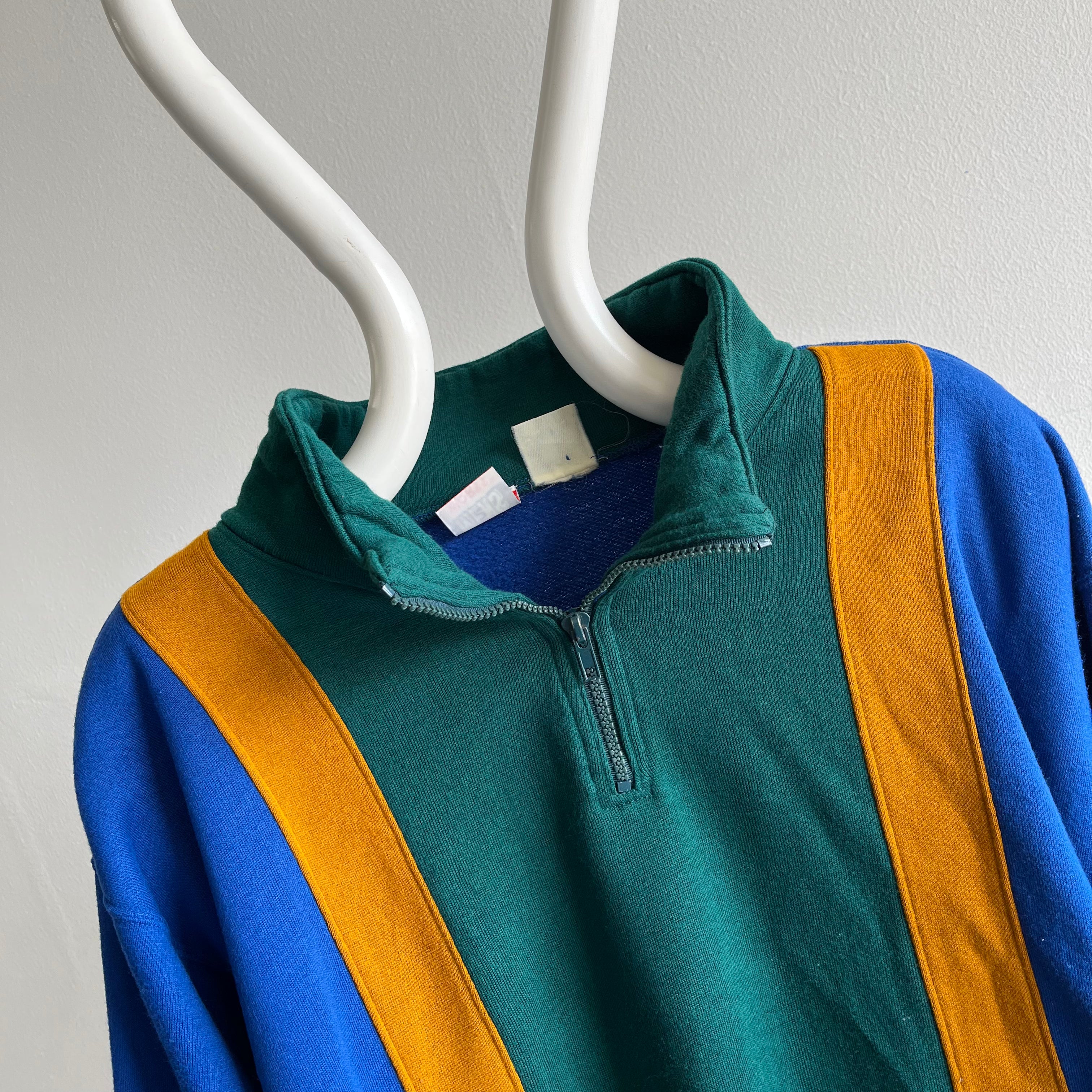 1990s Color Block 1/4 Zip Mock Neck Sweatshirt