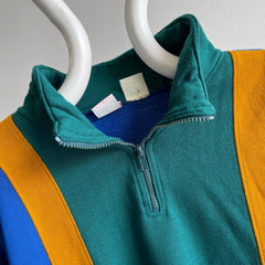 1990s Color Block 1/4 Zip Mock Neck Sweatshirt
