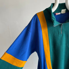 1990s Color Block 1/4 Zip Mock Neck Sweatshirt