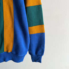 1990s Color Block 1/4 Zip Mock Neck Sweatshirt