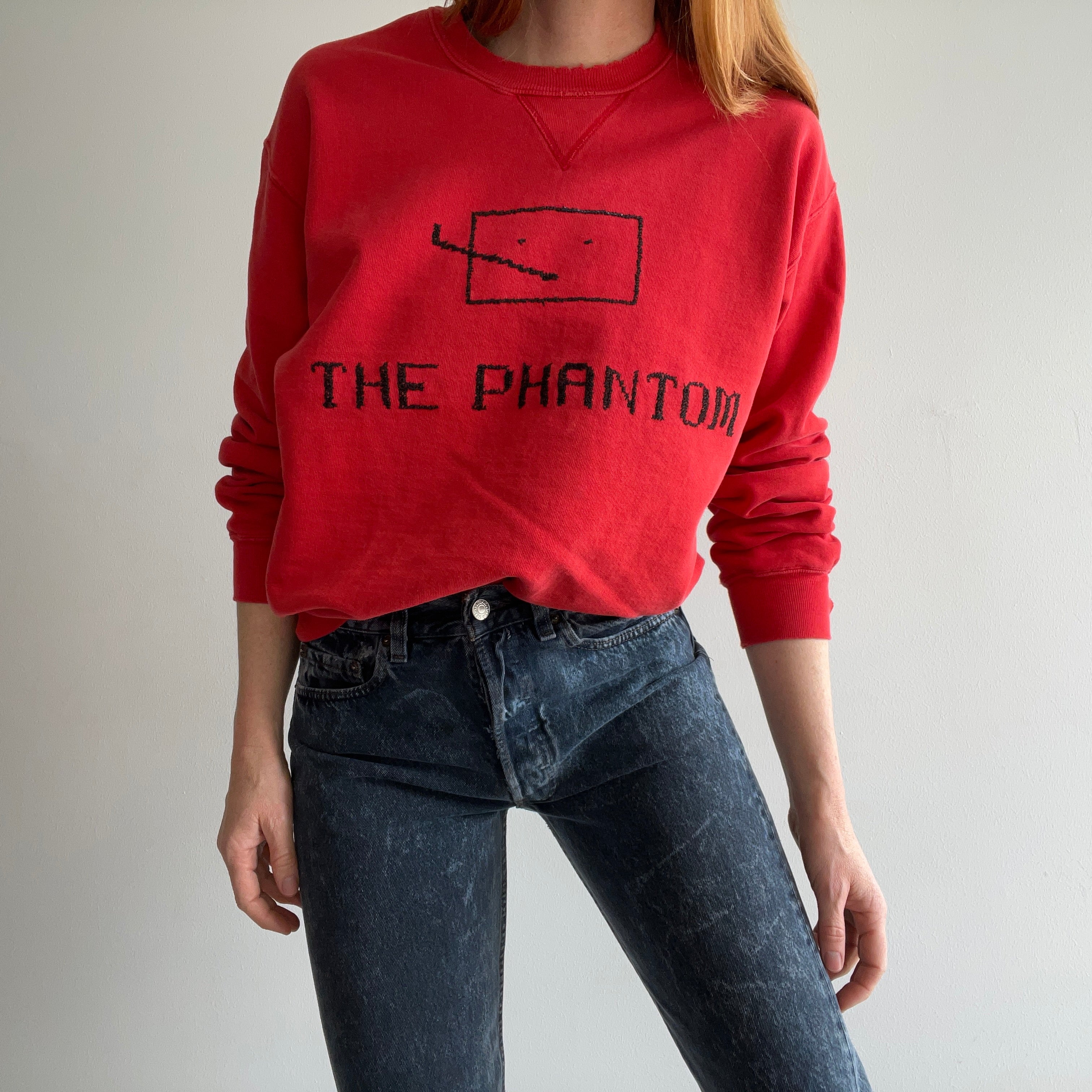 Sweat-shirt taché et usé DIY « The Phantom » des années 1990