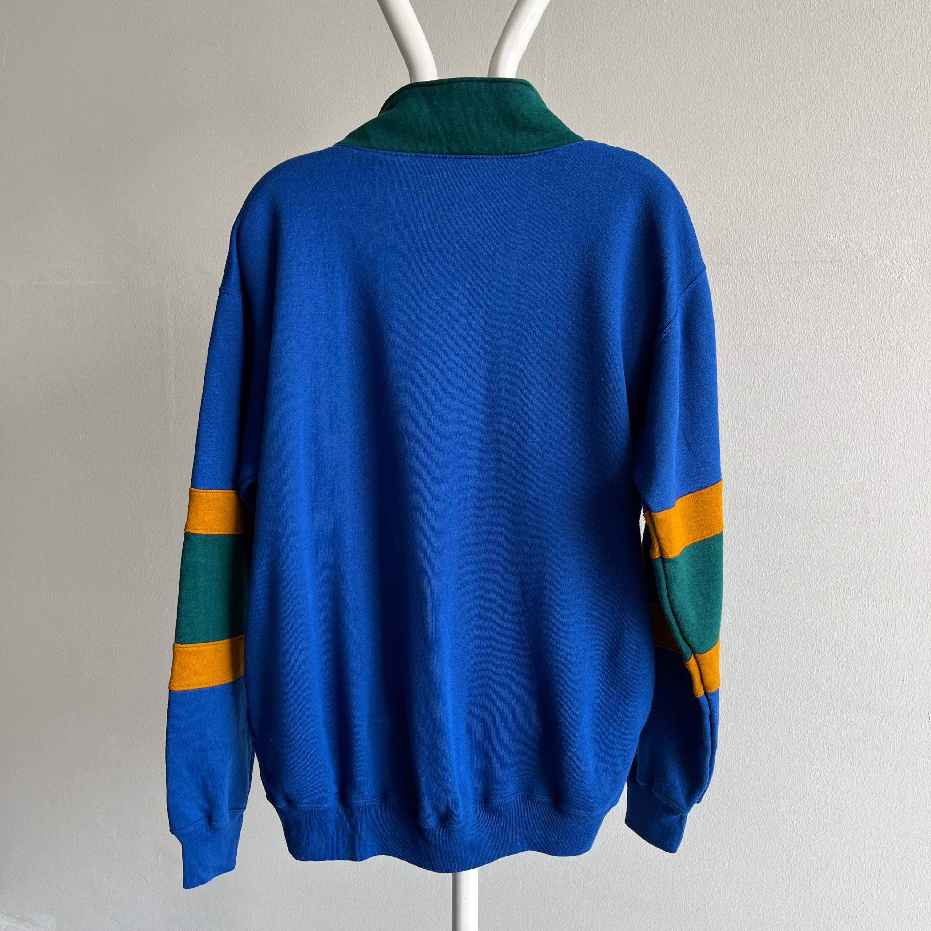 1990s Color Block 1/4 Zip Mock Neck Sweatshirt