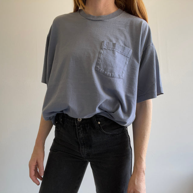 T-shirt en coton gris bleu vierge XXL des années 1990