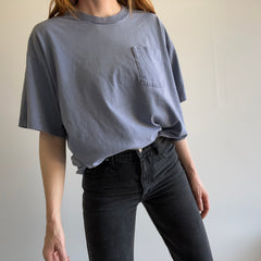 T-shirt en coton gris bleu vierge XXL des années 1990