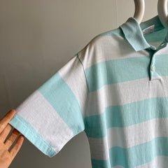 1980s New Orleans Soft and Thin New Orleans Striped Polo T-Shirt