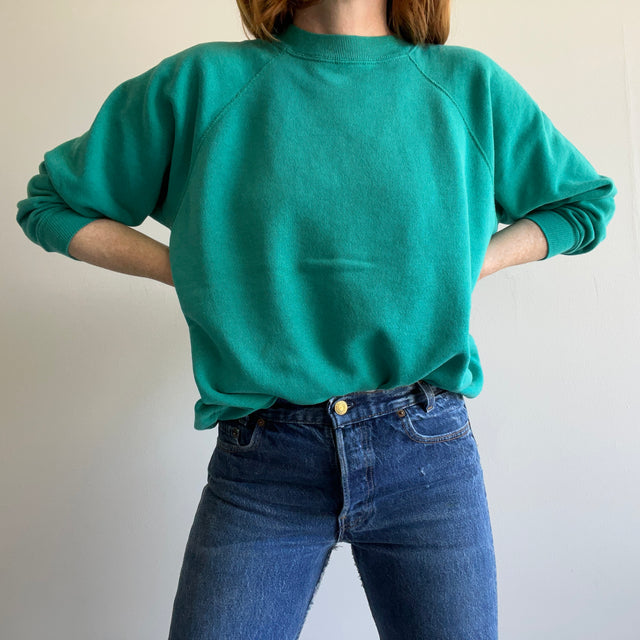 Sweat-shirt raglan bleu sarcelle vierge des années 1980