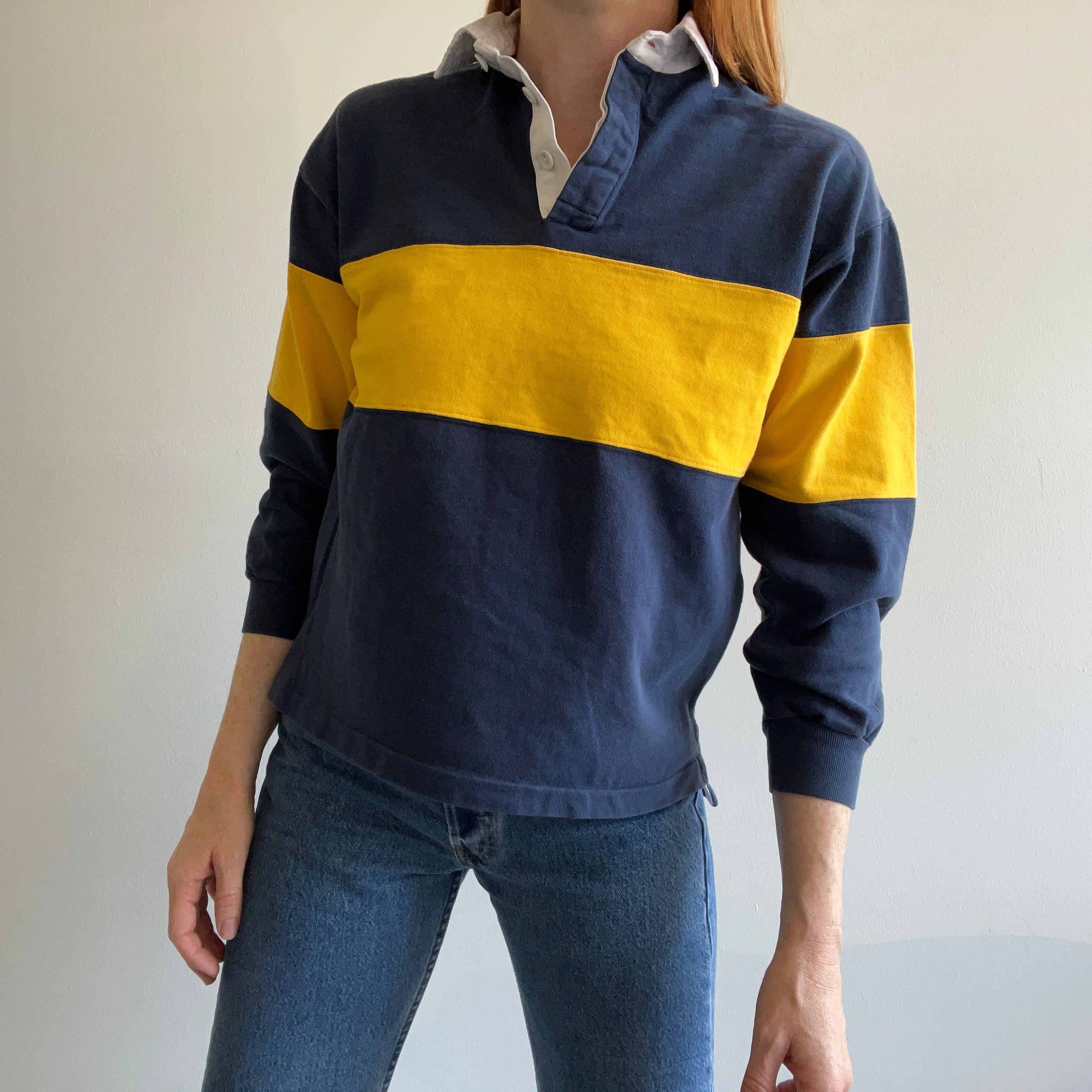 1990s Navy and Yellow Rugby Shirt – Red Vintage Co