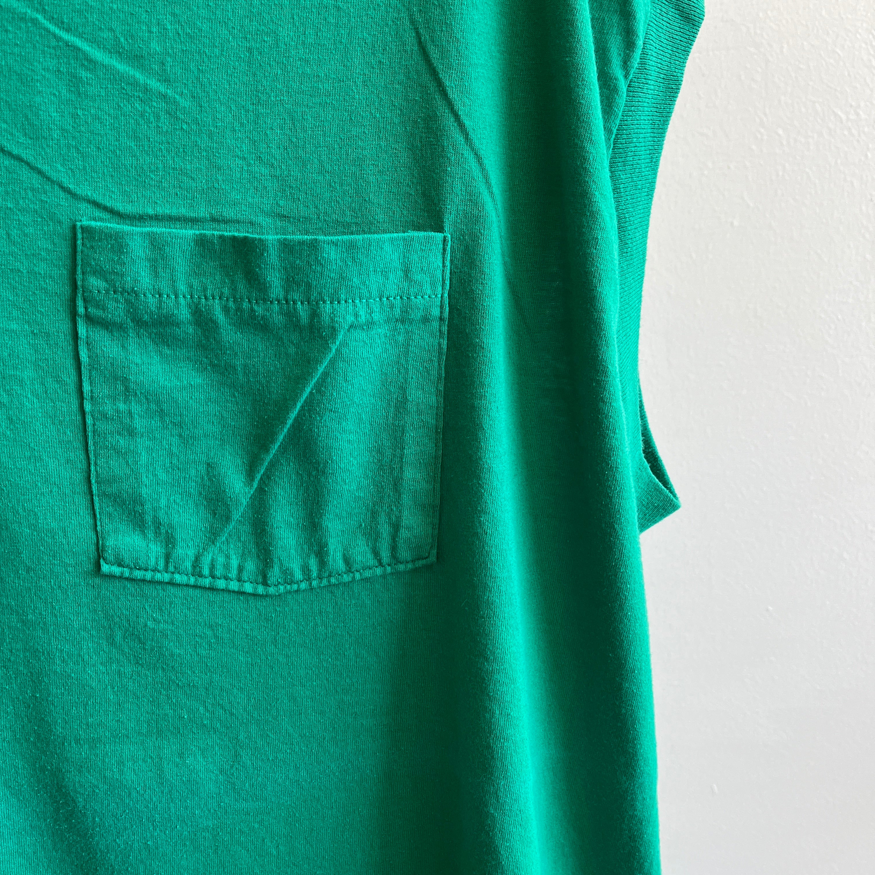 1980s Kelly Green Muscle Pocket Tank Top