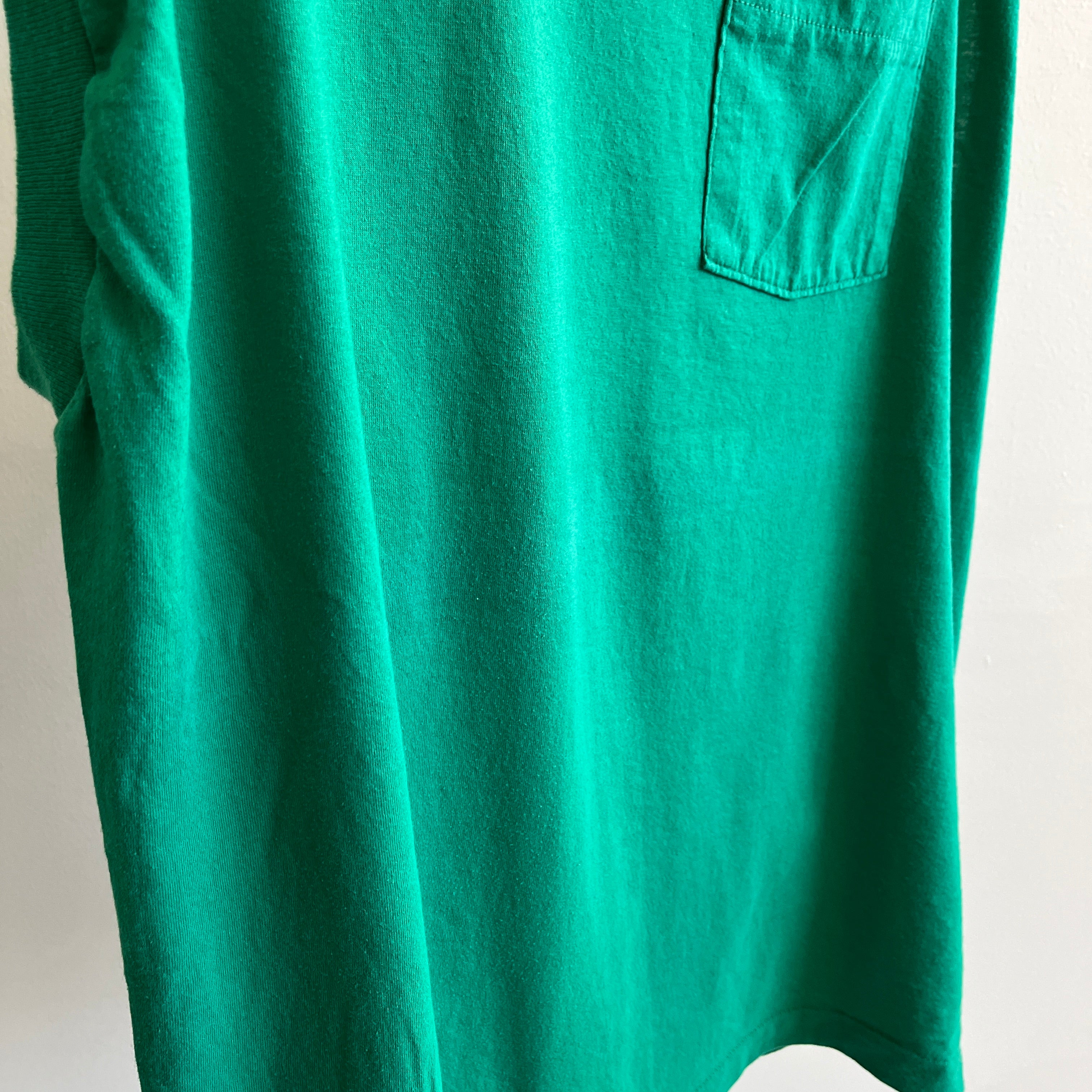 1980s Kelly Green Muscle Pocket Tank Top