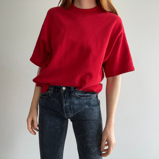 1990s Red Jerzees Short Sleeve Warm Up Sweatshirt