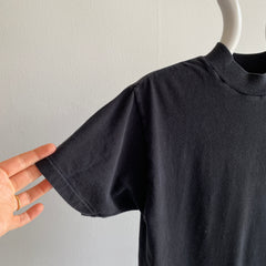 1980s Mock Neck Blank Black T-Shirt - YES!!!