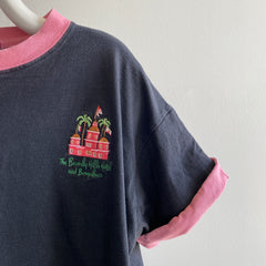 1990s Iconic The Beverly Hills Hotel and Bungalows Contrast Roll Up Sleeve Cotton T-Shirt