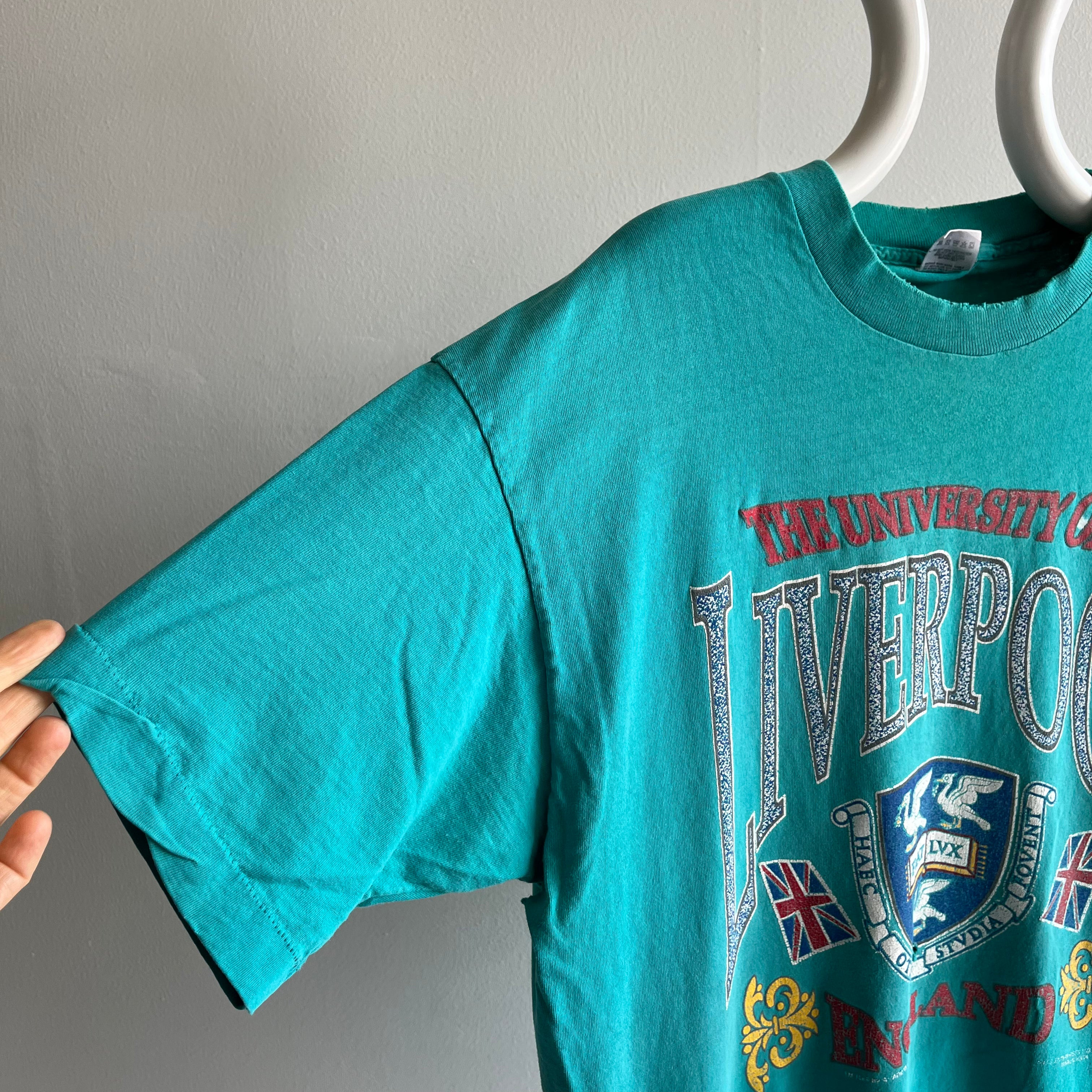 1980/90s University of Liverpool Thrashed  T-Shirt - XXL