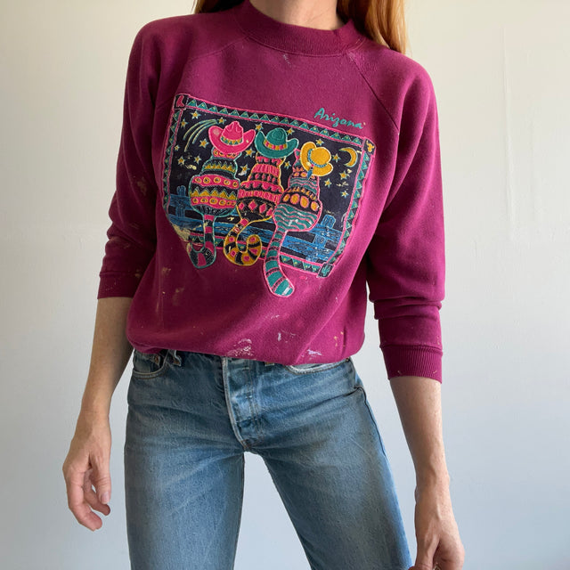 1990s Paint Stained Cat Sweatshirt - WOWZERS