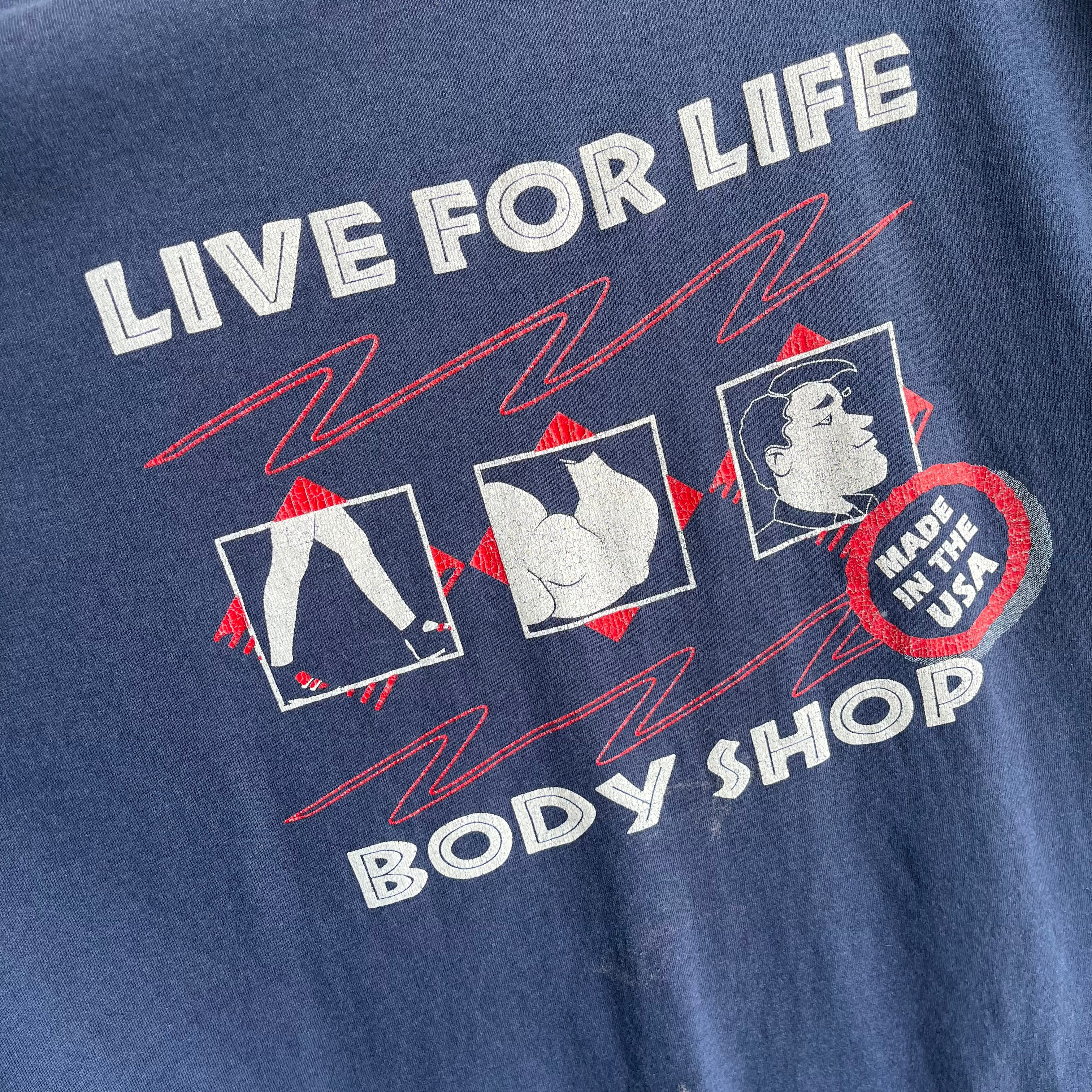 1990s Live For Life Body Shop - Fabriqué aux États-Unis - T-shirt