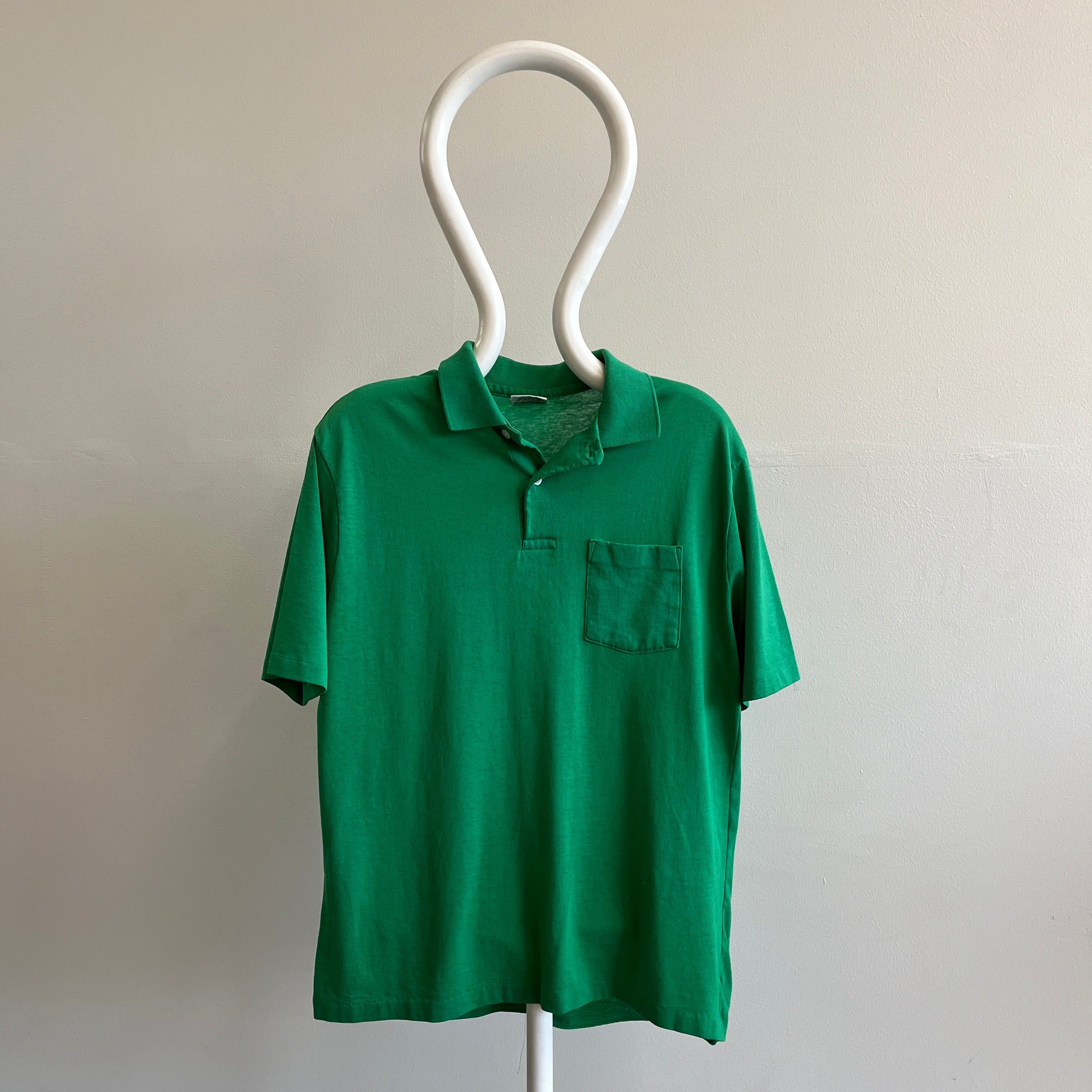 1980s Blank Kelly Green Pocket Polo T-Shirt