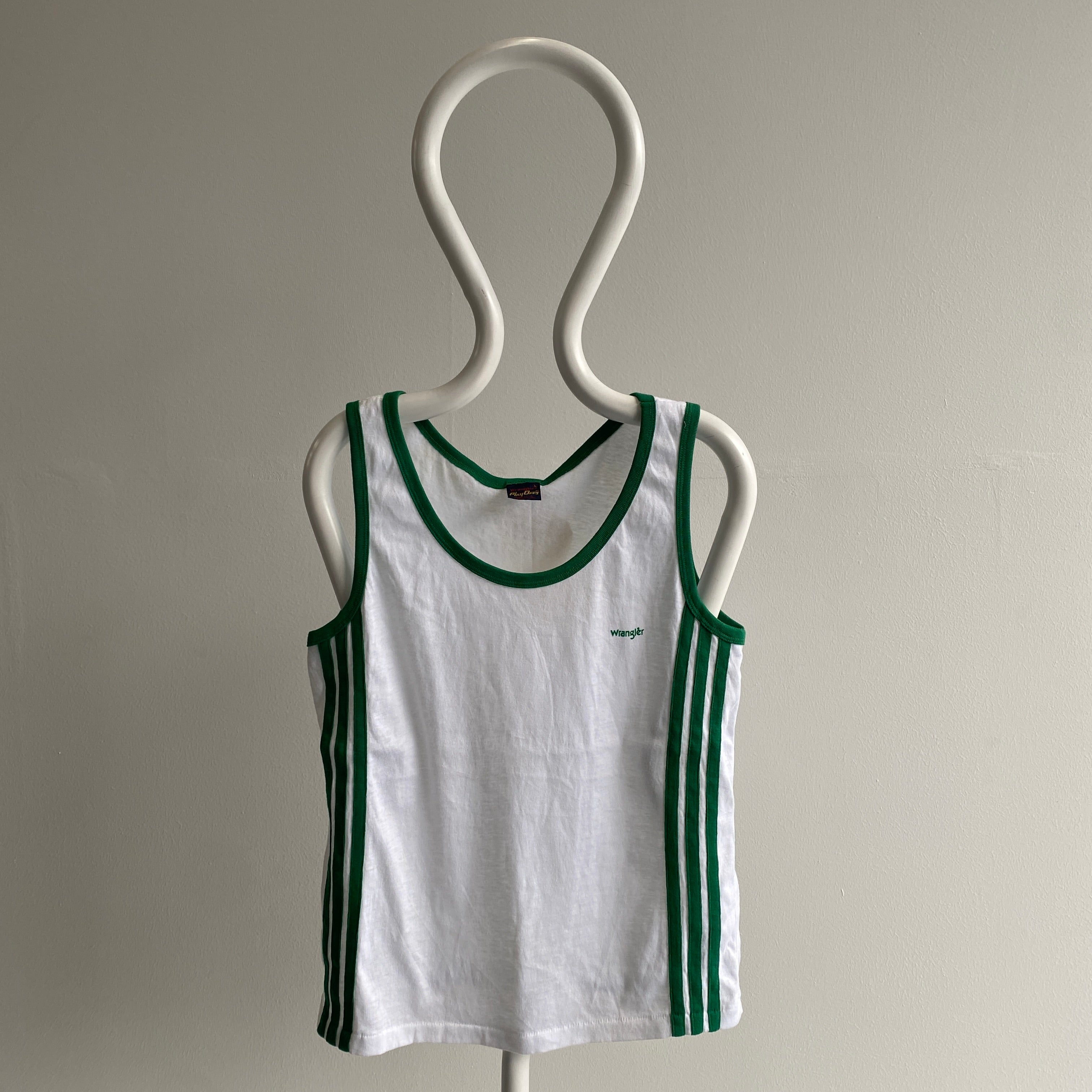 1980s Super Cool Wrangler Tank Top With A Green Triple Side Stripe