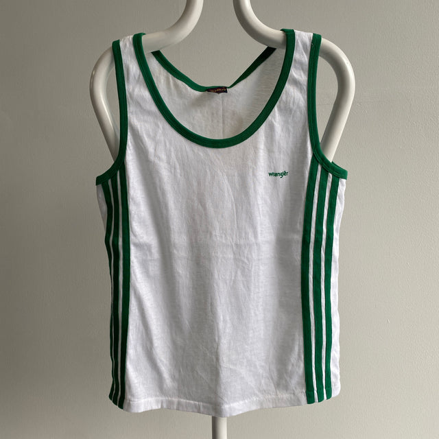 1980s Super Cool Wrangler Tank Top With A Green Triple Side Stripe