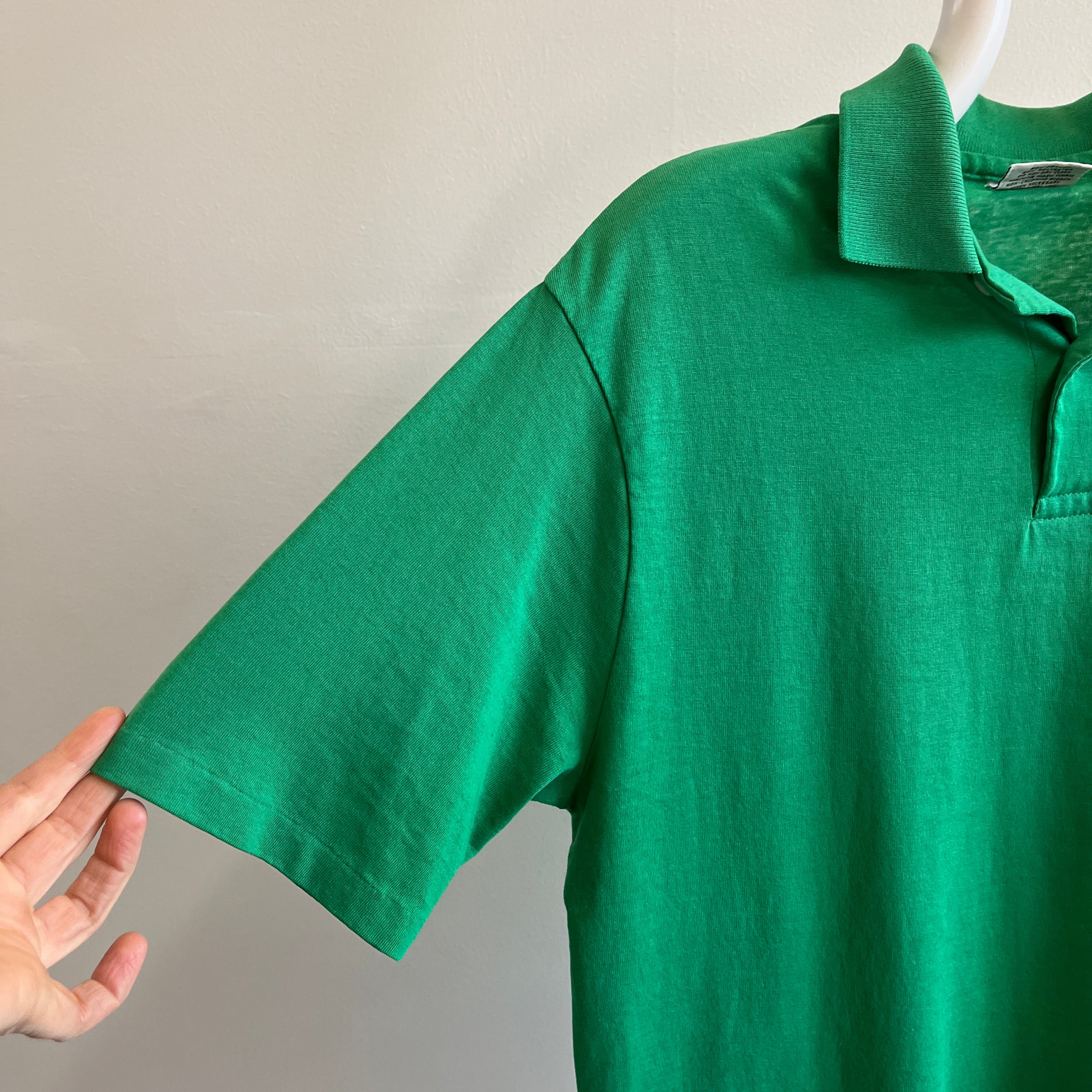 1980s Blank Kelly Green Pocket Polo T-Shirt