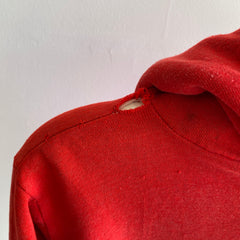 1980s Thrashed Thin Stained Beat Up Red Pull Over Hoodie