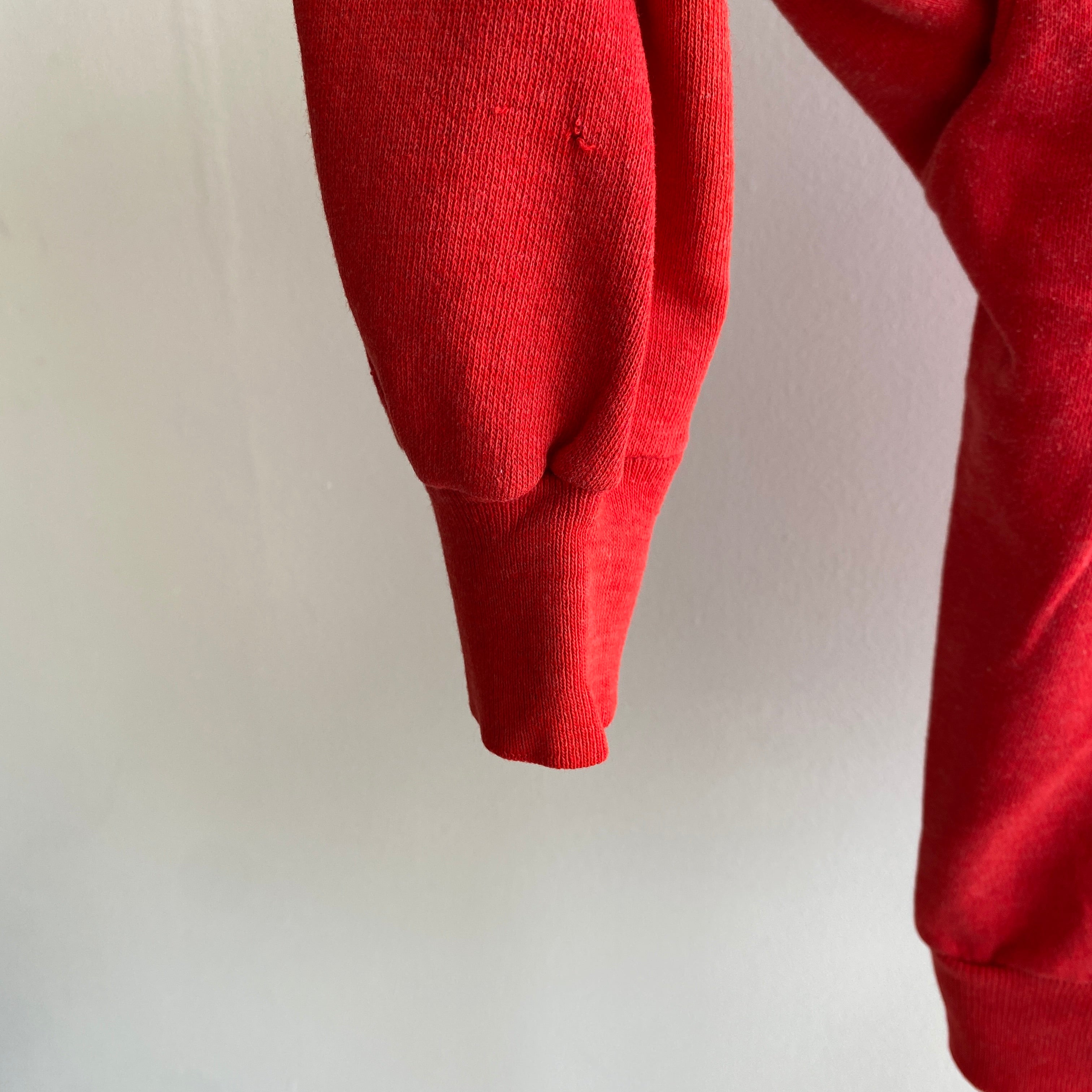 1980s Thrashed Thin Stained Beat Up Red Pull Over Hoodie