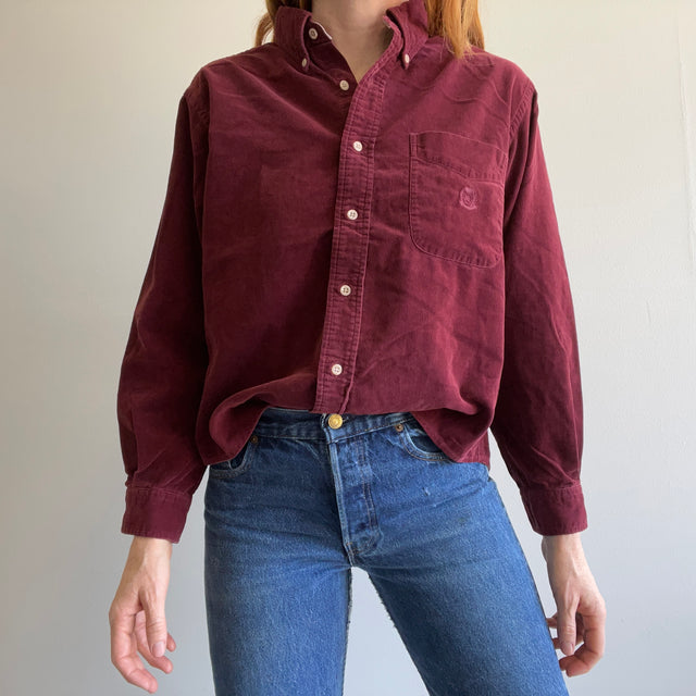 Chemise boutonnée en coton côtelé léger des années 1990