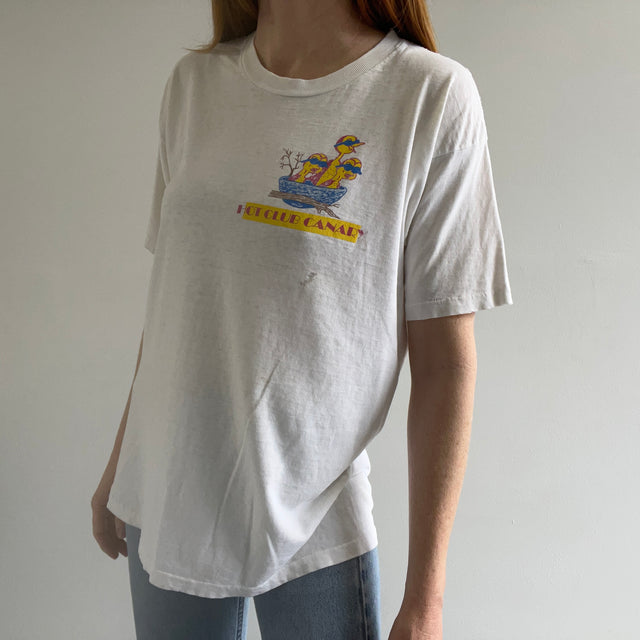 1980s HOT CLUB CANARY Thinned Out and Stained Front and Back T-Shirt - Personal Collection