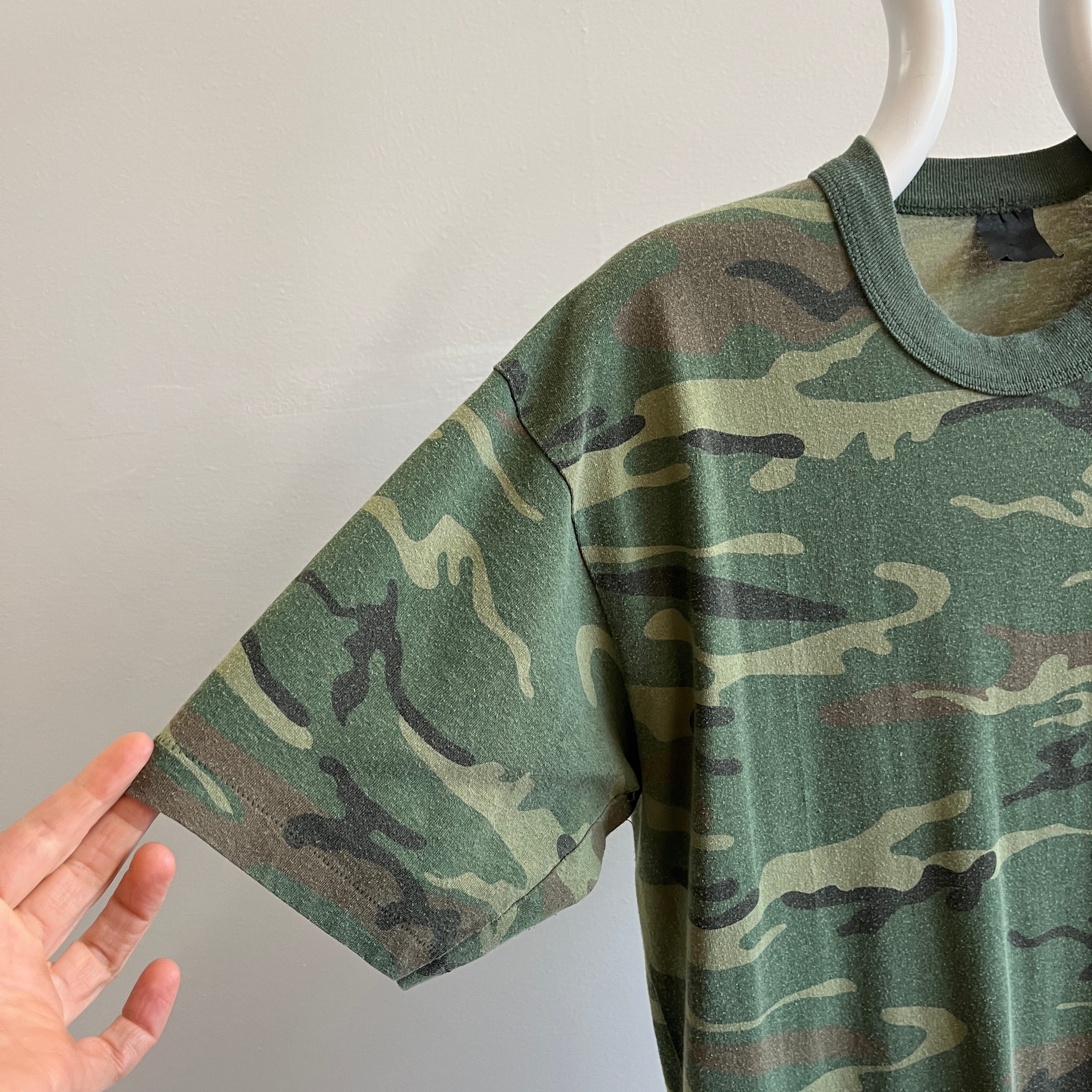 1990s Tri Color Camo T-Shirt with Rolled Collar