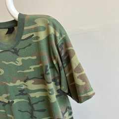 1990s Tri Color Camo T-Shirt with Rolled Collar