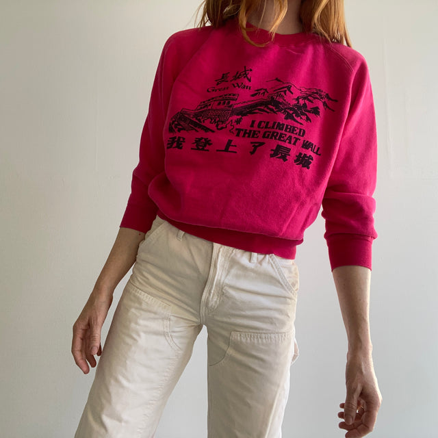 1980s "I Climbed the Great Wall" Hot Pink Sweatshirt