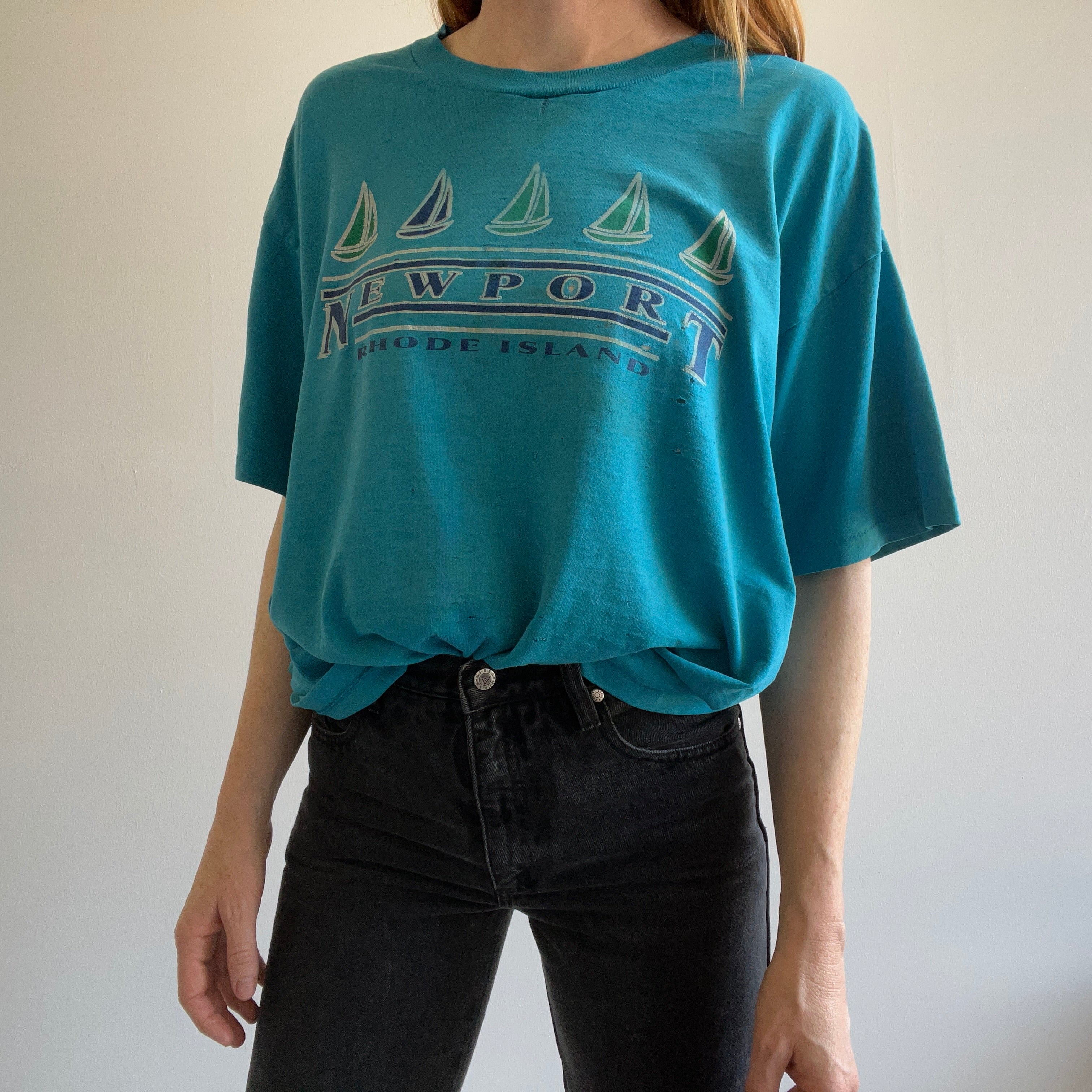 1990s New Port Rhode Island Completely Thrashed Oversized T-Shirt