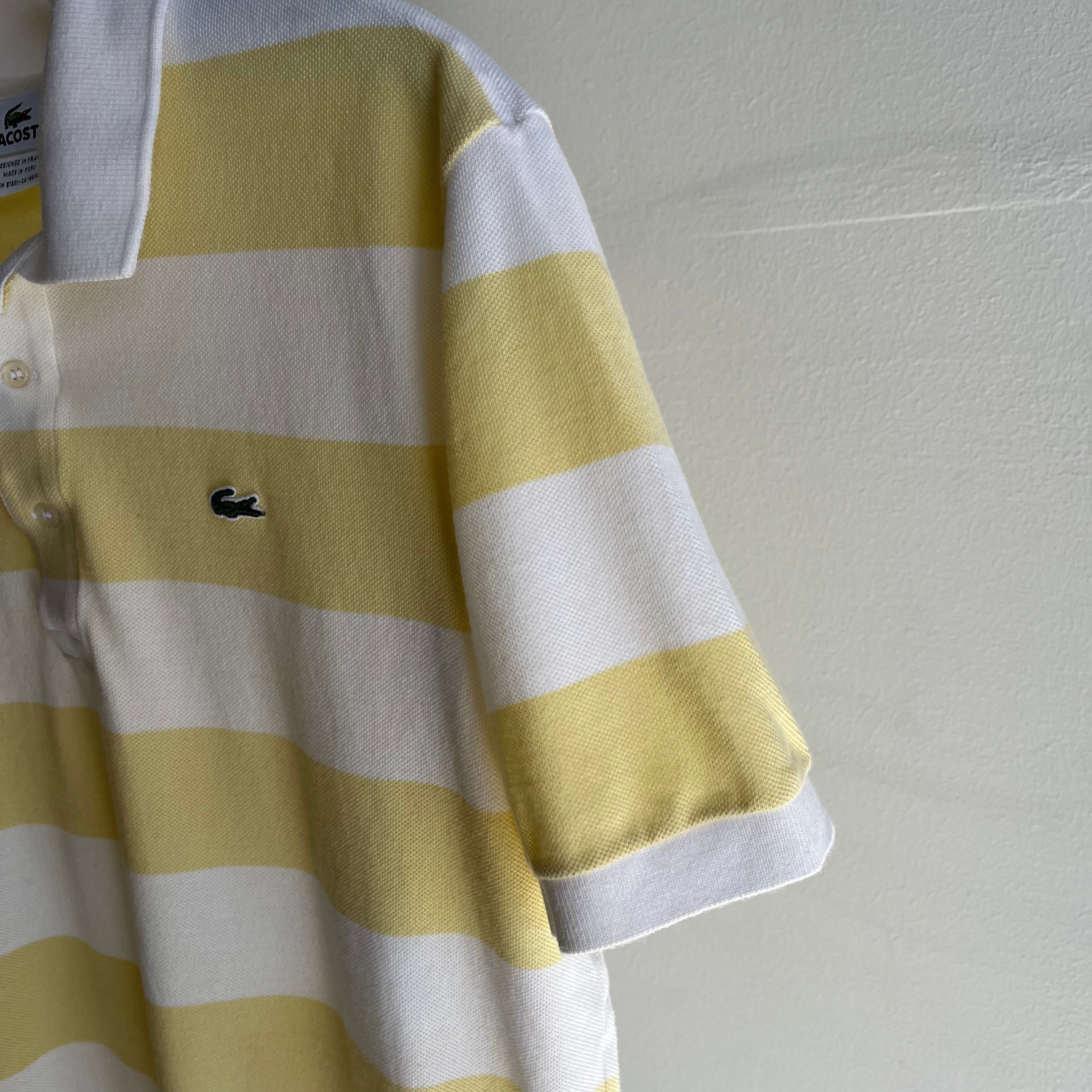 GG 1980/90s Yellow and White Lacoste Striped Polo