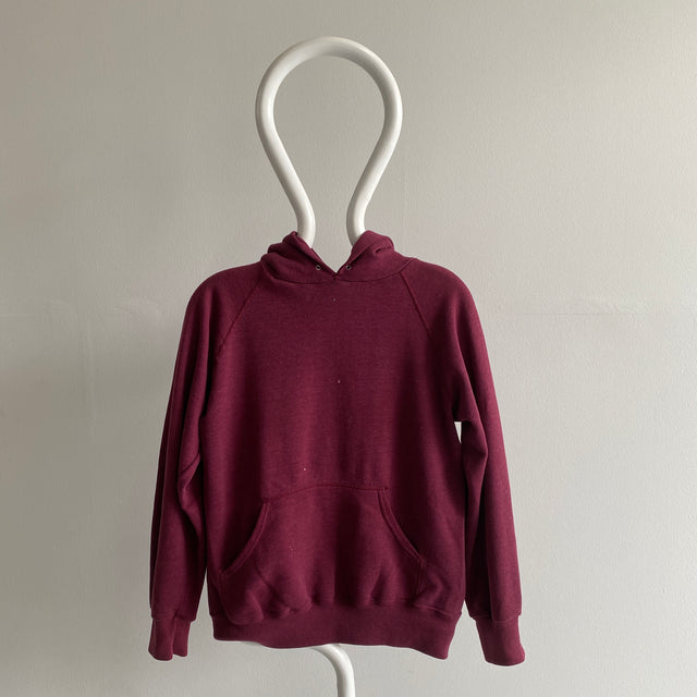 1980s Thin Soft and Slouchy Smaller Size Blank Burgundy Pullover Hoodie