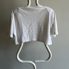 Des années 1980 blanc poche T-Shirt Crop Top avec épaulettes ! ! !