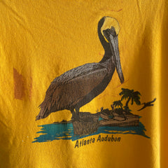 1980s Bleach and Paint Stained Atlanta Audubon Pelican Cotton Graphic T-Shirt