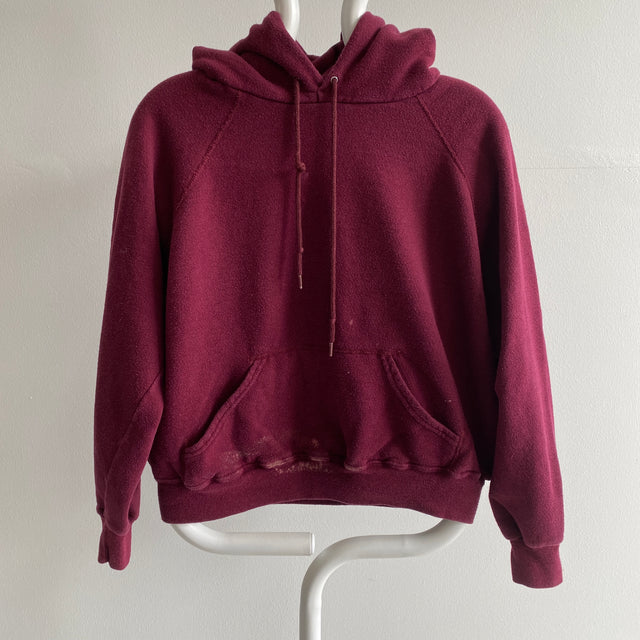 1980s Burgundy Bleach Stained Sweat à capuche épais