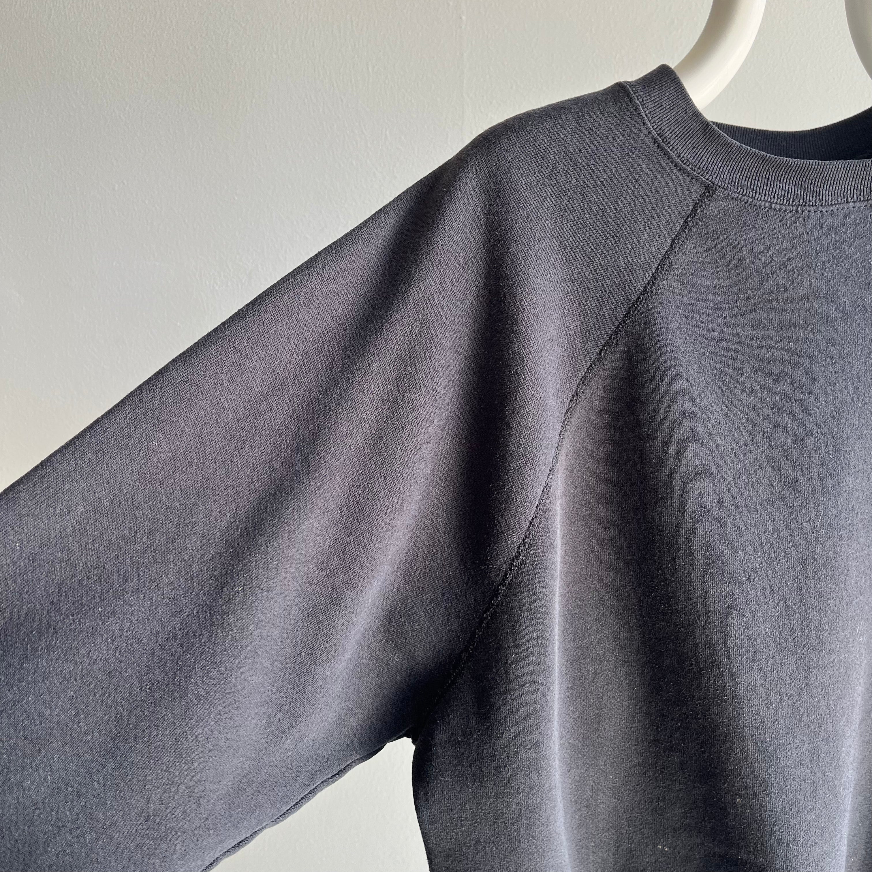 1980/90s Bleach Stained Blank Gray/Black Raglan by Ultra Fleece