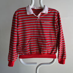 GG 1980s Rad Rad Rad Henley Striped Sweatshirt with a Pouch!