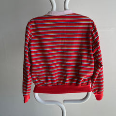 GG 1980s Rad Rad Rad Henley Striped Sweatshirt with a Pouch!