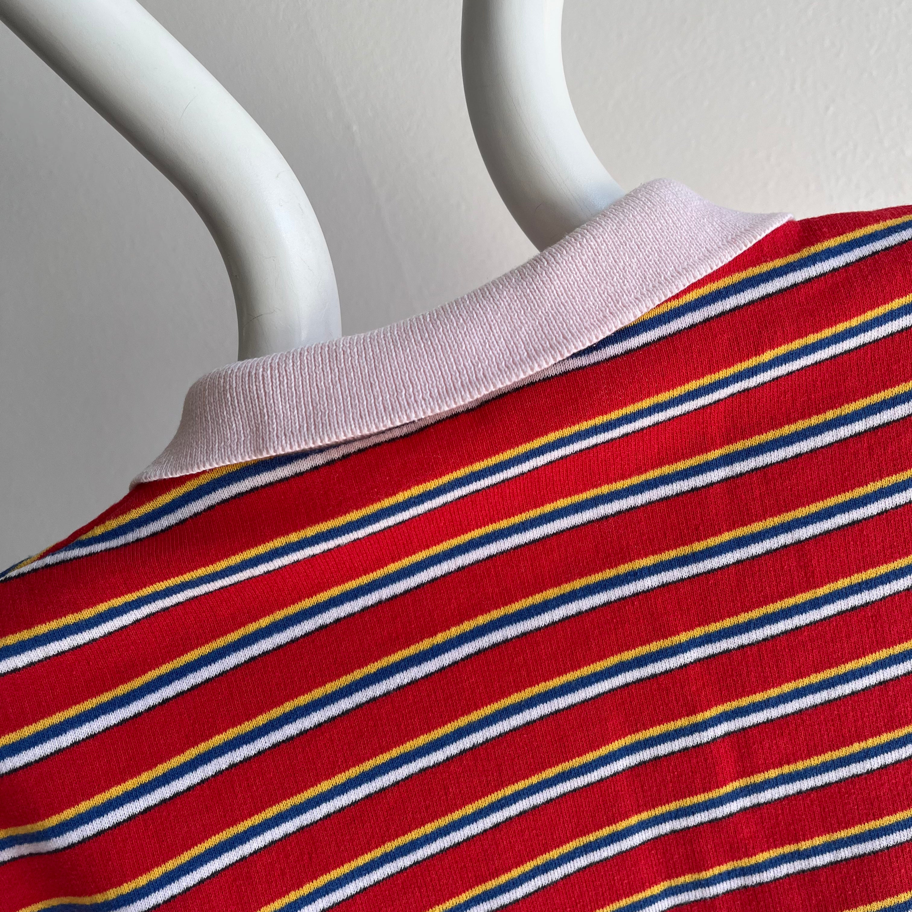 GG 1980s Rad Rad Rad Henley Striped Sweatshirt with a Pouch!