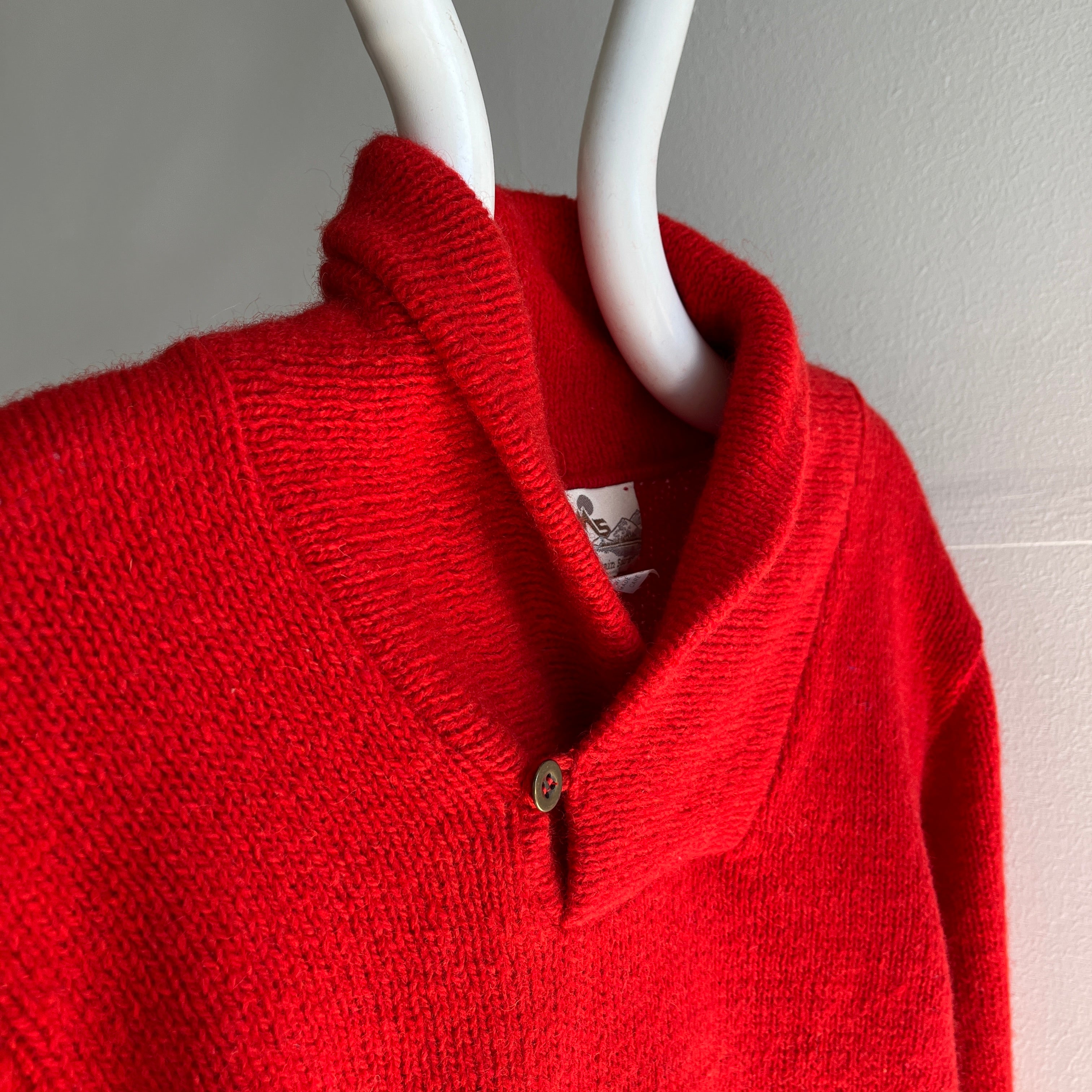 1970/80s Red Wool Blend Shawl Collared Sweater