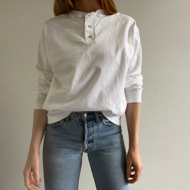 1990s Structured Cotton Henley Long Sleeve Shirt