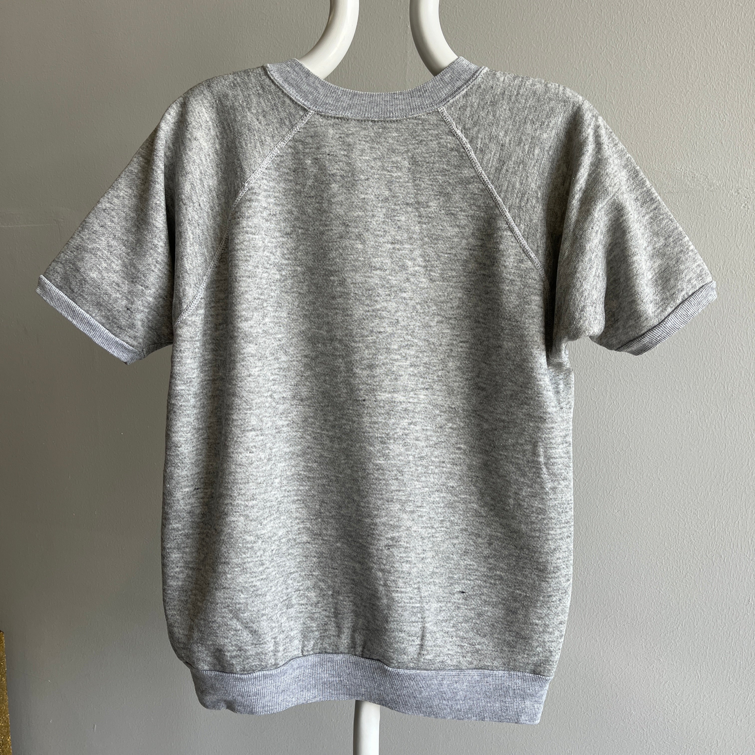 1970s Blank Gray Cut Neck Warm Up