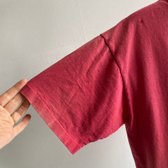 1980/90s Sun Faded Tattered Beat Up Red Blank Pocket T-Shirt by BVD