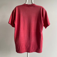 1980/90s Sun Faded Tattered Beat Up Red Blank Pocket T-Shirt by BVD