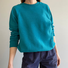 1980s Super Worn, Paint Stained and Thin Teal Sweatshirt by Lee