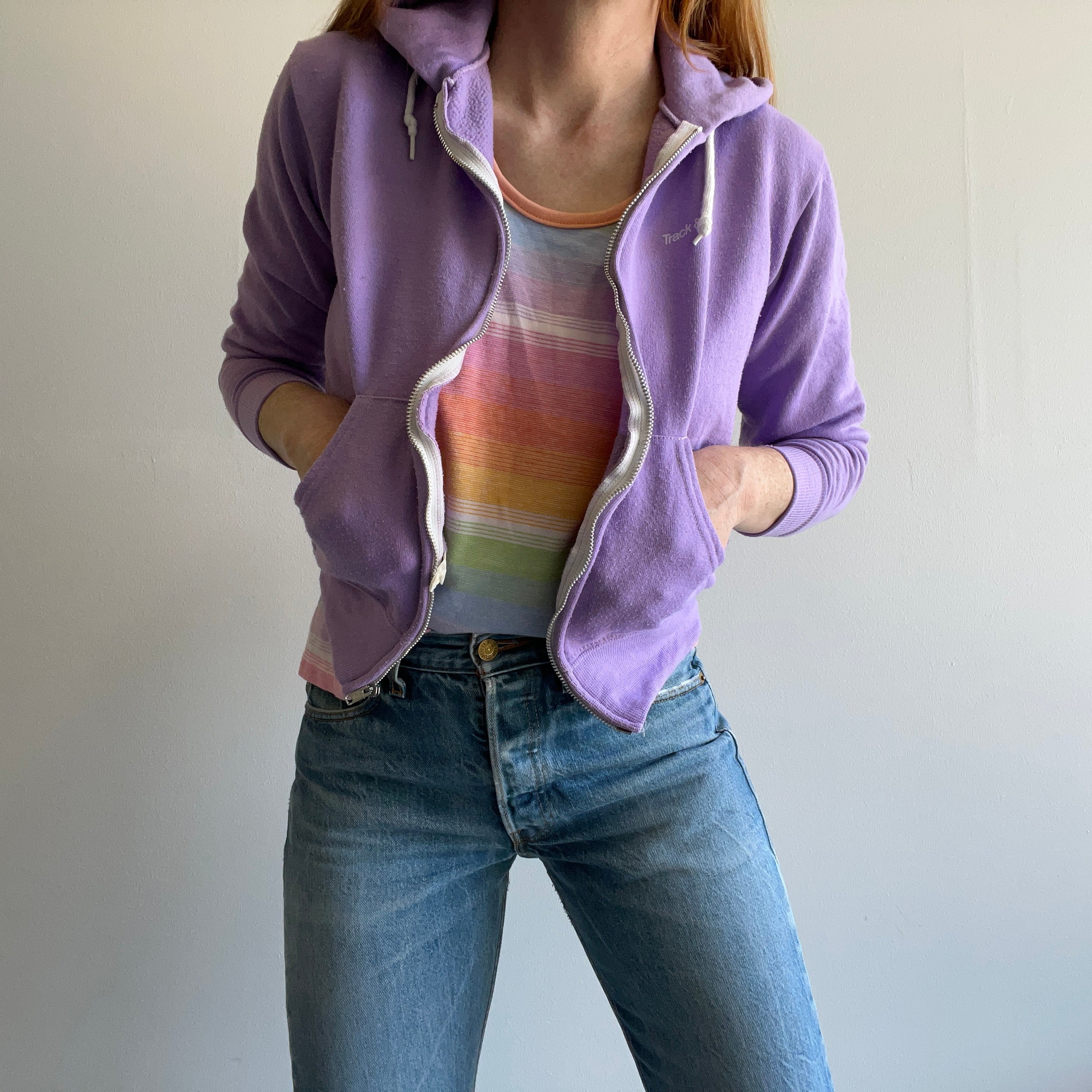 1980s Track & Court Lavender Purple Zip Up Hoodie