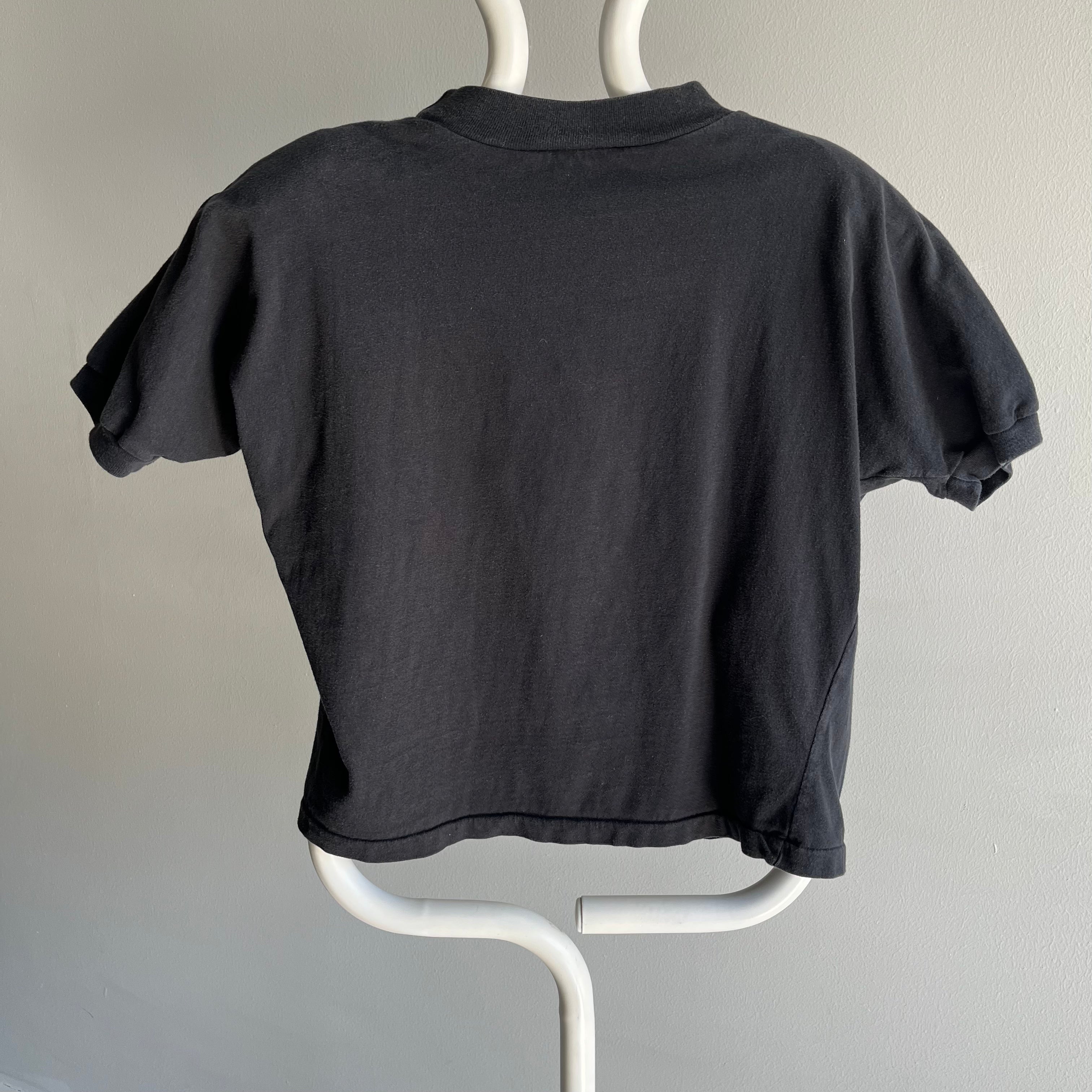 1980s Blank Black Mock Neck Crop Top with Shoulder Pads !!!!!!